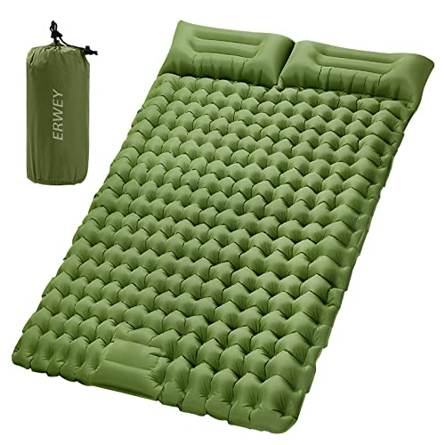 ERWEY Isomatte Selbstaufblasend 2 Personen 200x135 cm Ultraleicht Camping Isomatte Aufblasbar Luftmatratze Schlafmatte mit Fußpumpe Faltbar Schlafmatten mit Kissen von ERWEY