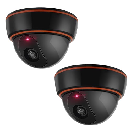 ERWEY Kamera Attrappe mit Objektiv Videoüberwachung Warensicherung Überwachungskamera Fake Camera mit rotem LED Licht für Wand Decke 2 Set,Schwarze von ERWEY