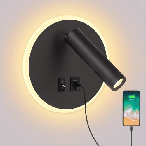 ERWEY Leselampe Wandmontage, LED Bettlampe verstellbar 3W 4000K+5W 3000K Wandlampe Wandleuchte mit Schalter und USB-Ladeanschluss für Bett, Schlafzimmer, Schwarz ERWEY Leselampe Wandmontage, LED Bettlampe verstellbar 3W 4000K+5W 3000K Wandlampe Wandleuchte mit Schalter und USB-Ladeanschluss für Bett, Schlafzimmer, Schwarz von ERWEY