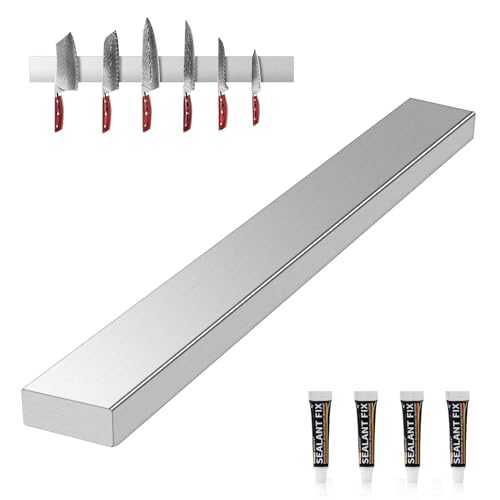ERWEY Magnetleiste Messer 40cm, Edelstahl Messerhalter Magnetisch, Magnetleiste Messer selbstklebend mit Hohe Tragkraft für Messer und Utensilien, Silber von ERWEY