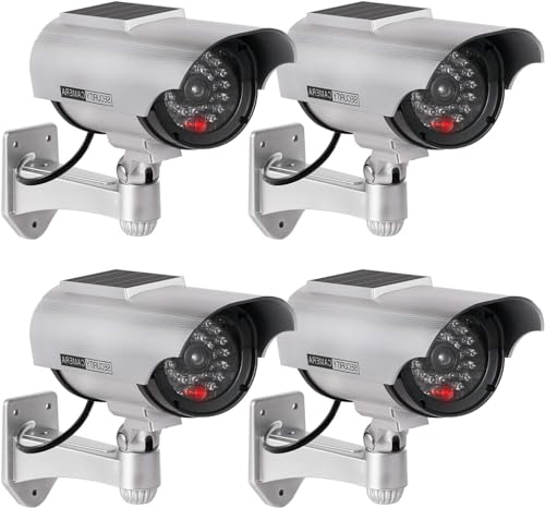 ERWEY 4 Stück Solar Dummy Kamera Fake Überwachung Kamera CCTV mit Blinkendem LED Licht Sicherheitskamera von ERWEY