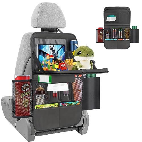 ERWEY Auto Organizer Kinder Rückenlehnenschutz mit Faltbar Tisch, Rücksitz Organizer mit 12 Zoll Pad Touchscreen Tablet Halterung, Wasserdicht Auto Aufbewahrungstasche mit 13 Sack von ERWEY