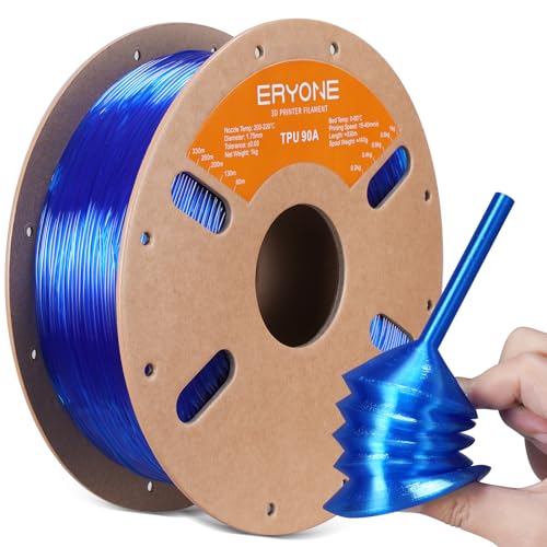 ERYONE 90A TPU-Filament 1,75 mm für 3D-Drucker +/-0,03 mm, 1 kg (2,2 lbs) / Spule, Transparentes Blau von ERYONE