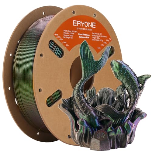 ERYONE Burnt Titanium Rainbow PLA Filament 3D Printer 1.75mm +/-0.03mm, 1kg(2.2LBS)/Spool, Wormhole (Green & Flash Black) von ERYONE