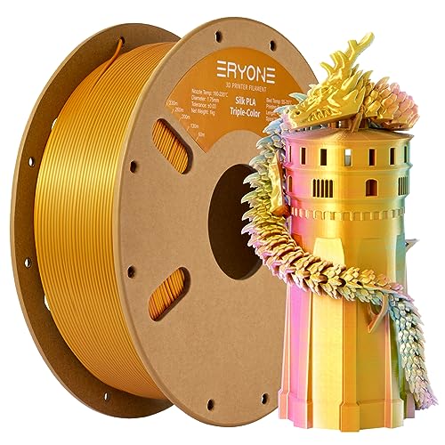 ERYONE Dreifarbiges Seiden PLA Filament 1.75mm,Seidiges Mehrfarbiges PLA-Filament für 3D-Drucker +/- 0,03 mm,Co-Extrusion Seiden PLA Filament 1 kg/Spule, Reddish& Orange Red& Gold von ERYONE