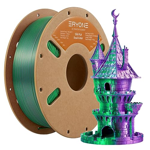 ERYONE Dual Seiden PLA Filament 1.75mm,Co-Extrucsion PLA Seiden Filament für 3D Drucker +/- 0,03 mm,Bicolor-Seide Zwei-Eins PLA Filament1 kg/Spule,Purple & Green von ERYONE
