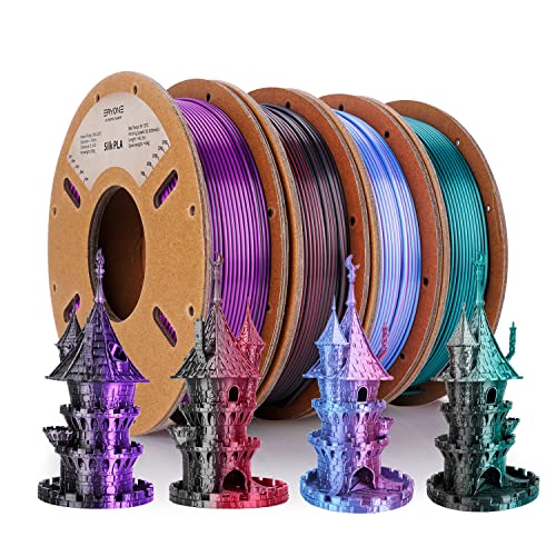 ERYONE Dual Zweifarbig Silk PLA Filament 1.75mm, 3D Printer Filament PLA +/-0.03mm, 4x250g /Pack, Rosenrot/Hellblau, Schwarz/Rot, Dunkelgrün/Schwarz, Schwarz/Violett von ERYONE