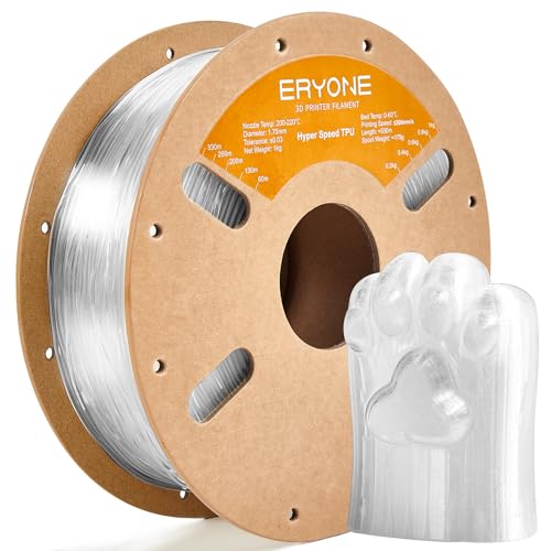 ERYONE High Speed Filament TPU 1.75mm +/- 0.03mm,3D-Drucker-Filament,Rapid TPU 95A Filament 30-300mm/s,Hyper Speed TPU passend für die meisten FDM-Drucker,1kg(2.2LBS)/Spule,Transparent von ERYONE