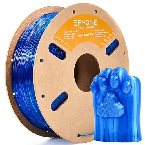 ERYONE High Speed Filament TPU 1.75mm +/- 0.03mm,3D-Drucker-Filament,Rapid TPU 95A Filament 30-300mm/s,Hyper Speed TPU passend für die meisten FDM-Drucker,1kg(2.2LBS)/Spule,Transparentes Blau von ERYONE