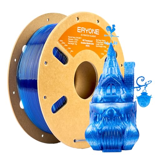 ERYONE High Speed Translucent Gradient PETG Filament 1.75mm +/- 0.03mm, 3D Printing Filament Up to 600mm/s, 1kg(2.2LBS)/Spool, Dark Blue & Transparent von ERYONE