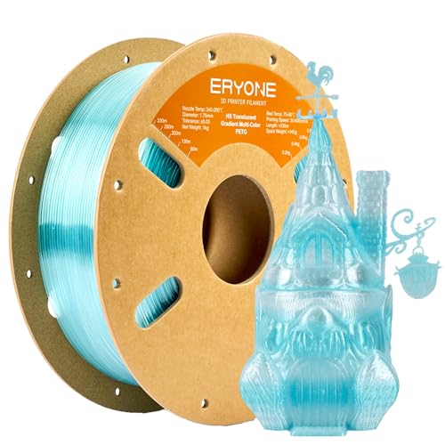 ERYONE High Speed Translucent Gradient PETG Filament 1.75mm +/- 0.03mm, 3D Printing Filament Up to 600mm/s, 1kg(2.2LBS)/Spool, Light Blue & Transparent von ERYONE