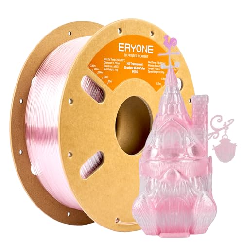 ERYONE High Speed Translucent Gradient PETG Filament 1.75mm +/- 0.03mm, 3D Printing Filament Up to 600mm/s, 1kg(2.2LBS)/Spool, Light Pink & Transparent von ERYONE