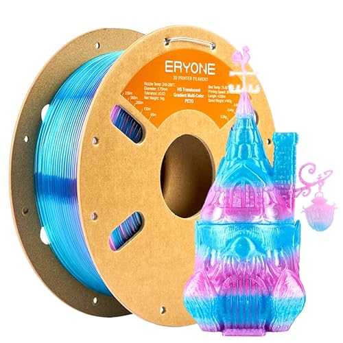 ERYONE High Speed Translucent Gradient PETG Filament 1.75mm +/- 0.03mm, 3D Printing Filament Up to 600mm/s, 1kg(2.2LBS)/Spool, Rose Red & Blue von ERYONE