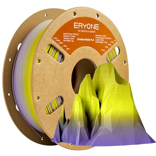 ERYONE Matte PLA 3D Drucker Filament 1.75mm, Matte Gradient Rainbow PLA, Maßgenauigkeit +/- 0.03 mm, 1 kg 1 Spule, Mattes mehrfarbiges PLA, Mattierter Granit mit Farbverlauf (Gelb & Lila) von ERYONE