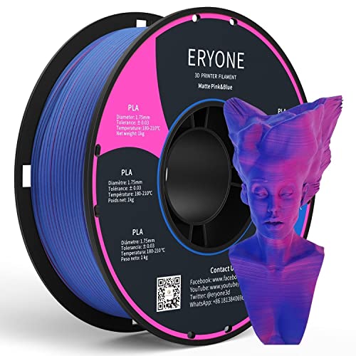 ERYONE Matte Zweifarbig PLA 3D Drucker Filament 1,75 mm +/- 0,03 mm, 1KG f¨¹r 3D-Drucker, Pink Blau von ERYONE