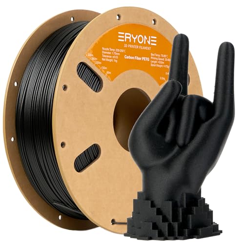 ERYONE PETG Carbon Fiber Filament 1.75mm +/- 0.03mm, PETG CF 3D Drucker Filament, 1kg Spool (2.2LBS), Black von ERYONE