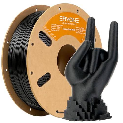 ERYONE PETG Carbon Fibre Filament 1.75mm +/- 0.03mm, for 3D Printer, 1 kg/Spool,Schwarz von ERYONE