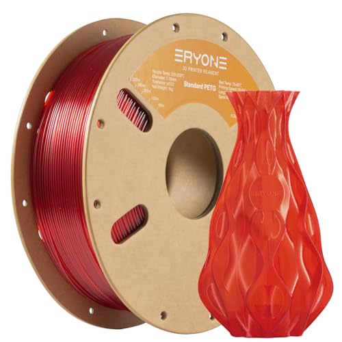 ERYONE PETG Filament 1.75 mm, 3D Drucker Filament PETG, +/- 0.03 mm, 1 kg 1 Spule, Transparent rot von ERYONE