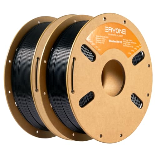ERYONE PETG-Filament für 3D-Drucker, 2 kg, 1,75 mm +/- 0,03 mm, 2 Stück 1 kg Pappspule (2,2 lbs), schwarz von ERYONE