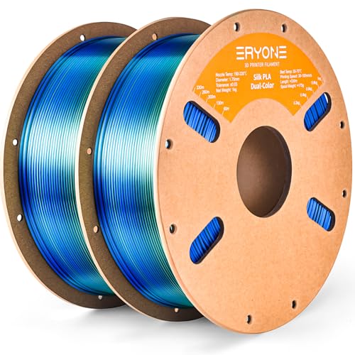 ERYONE Seiden-Zweifarben-Filament PLA 2 kg, 3D-Drucker 1,75 mm +/- 0,03 mm, Seiden-Koextrusions-PLA-glänzendes Filament, 2er-Pack, 1 kg Pappspule (2,2 lbs), Seidenblau und Grün von ERYONE