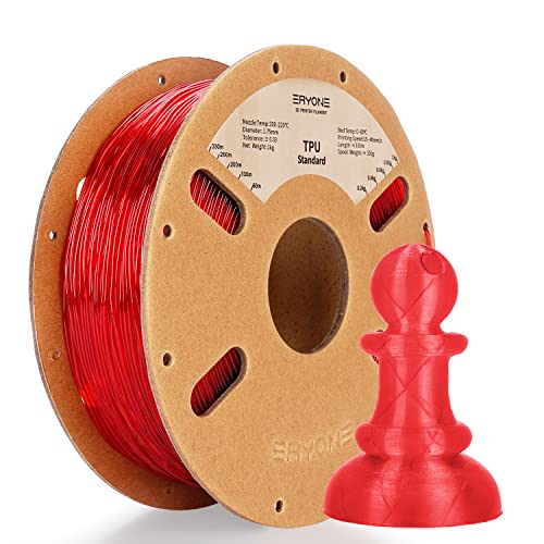 ERYONE TPU Filament 1.75mm, 3D Drucker Filament TPU 1kg 1 Spool, -0.05mm,95A, Transparent rot von ERYONE