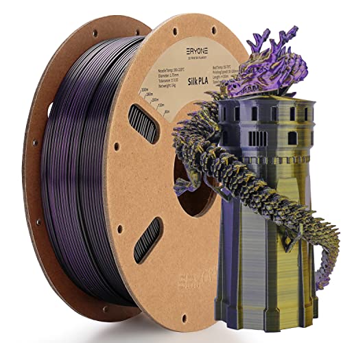 ERYONE Tri Color Silk PLA Filament 1.75mm, 3D Printer Filament PLA +/-0.03mm 1KG/Spool, Seide Gold Lila Schwarz von ERYONE