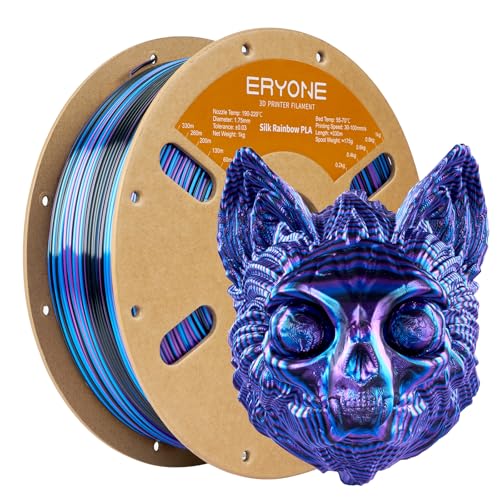ERYONE Ultra Shiny Silk PLA Filament voor 3D Druker, PLA Filament 1.75mm, +/- 0,03mm,1kg 1 Spule, Twisted Silk Rainbow PLA, Obsidian (Schwarz&Blau&Lila) von ERYONE