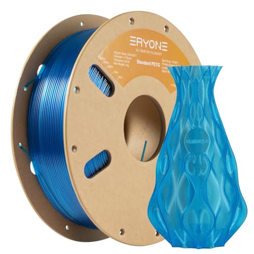 ERYONE PETG Filament 1,75 mm, 3D Drucker Filament PETG, 0,03 mm, 1 kg/Spule, Transparent blau von ERYONE