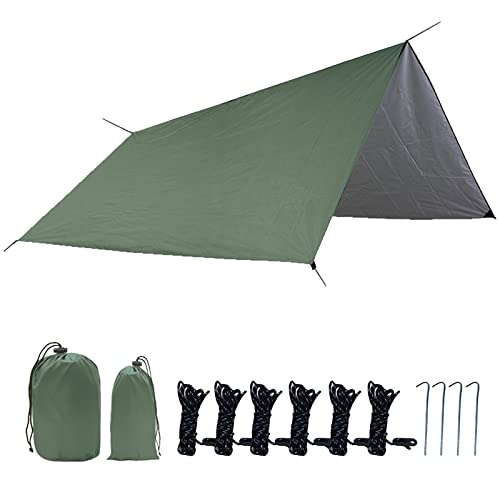 ERYUE 10 X 10 Fuß Segel Baldachin Regen Fliege Sonnenschatten Resistheast Dienstes Sandsonnenschatten mit Stiften Seilspeicherbeutel für Outdoor Garten Garten Hinterhof Aktivitäten (Armeegrün) von ERYUE