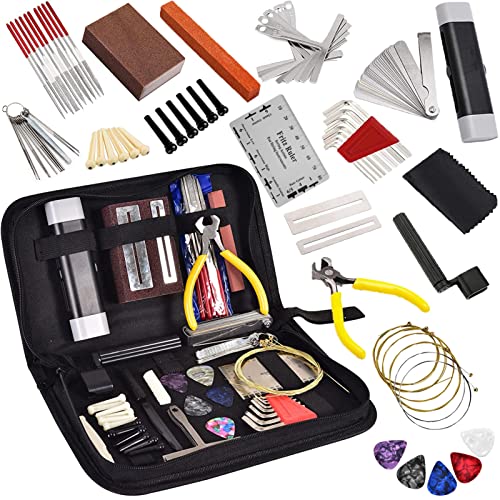 ERYUE 74 PCS Guitar Tool Kit with Carry Bag, Repair Maintenance Tools String Action Ruler Guitar Bridge Pins Strings Picks for Guitar Ukulele Bass Banjo, String Instrument Accessories Music Lover von ERYUE