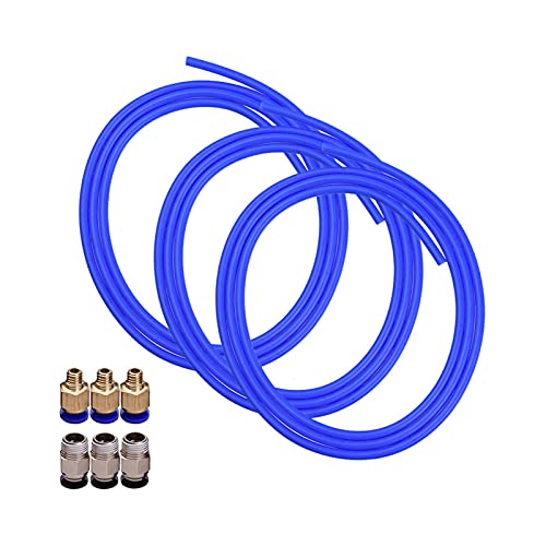 ERYUE PTFE-Blauschlauch,3pcs blau PTFE Schlauch 1 Meter mit 3 Stück PC4-M6 pneumatische Armaturen 3 Stück PC4-01 Armaturen Anschlüsse für 3D-Drucker 1,75 mm Filament von ERYUE