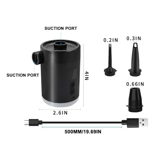 ERYUE Tragbare Drahtlose Luftpumpe mit 4000 -mAh -Batterie, 240 L/min, 4000pa -Inflation & Deflationspumpe, LED -Licht, 3 Düsen Enthalten, für Inflationspool, Luftmantel, Luftbett, (Weiß) von ERYUE