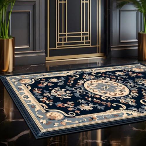 ERZAXI Orientalische Teppiche, Vintage Stil Blau Kurzflor Dekorativer Wohnzimmer Teppich, rutschfest Fusselfrei Teppiche,Beige, Braun 120 * 170cm von ERZAXI
