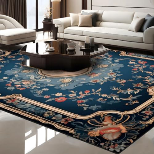 ERZAXI Vintage Teppich für Wohnzimmer, Klassischer Teppich Mit Orientalischem Blumen Druck, Rutschfester, Weicher Kurzflor Teppich, Pflegeleicht, Blau 120 * 180cm von ERZAXI