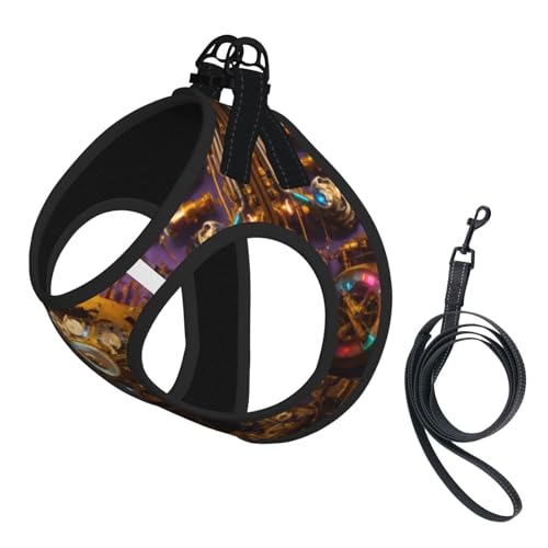 Gears Clock Hundegeschirr, Leinen-Set für Katzen und Hunde, reflektierend, verstellbar, ausbruchsicher, mit weichem, atmungsaktivem Netzgewebe, für kleine Haustiere und Kätzchen, Welpen, Bronzefarben von ERhoug