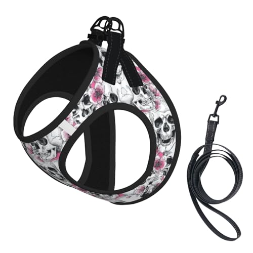 Hundegeschirr mit Blumenmuster und Totenkopf-Druck, reflektierend, verstellbar, ausbruchsicher, mit weichem, atmungsaktivem Netzgewebe, für kleine Haustiere und Kätzchen, Welpen Hundegeschirr mit Blumenmuster und Totenkopf-Druck, reflektierend, verstellbar, ausbruchsicher, mit weichem, atmungsaktivem Netzgewebe, für kleine Haustiere und Kätzchen, Welpen von ERhoug