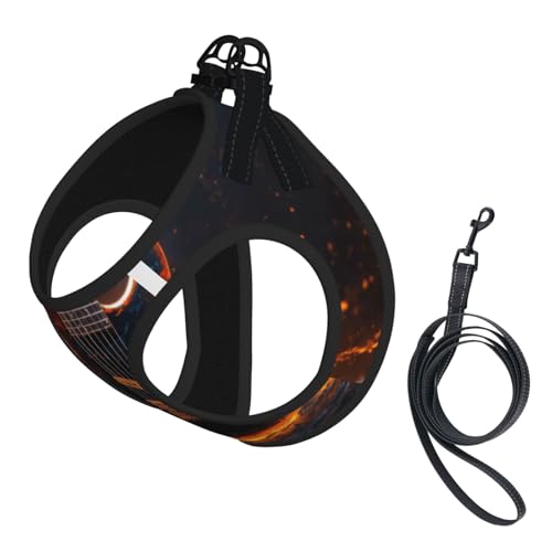 Hundegeschirr mit E-Gitarren-Druck, reflektierend, verstellbar, ausbruchsicher, mit weichem, atmungsaktivem Netzgewebe, für kleine Haustiere und Kätzchen, Welpen von ERhoug