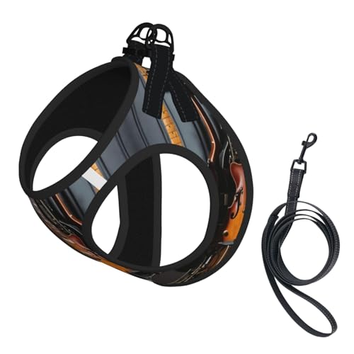 Hundegeschirr mit E-Gitarren-Druck, reflektierend, verstellbar, ausbruchsicher, mit weichem, atmungsaktivem Netzgewebe, für kleine Haustiere und Kätzchen, Welpen von ERhoug