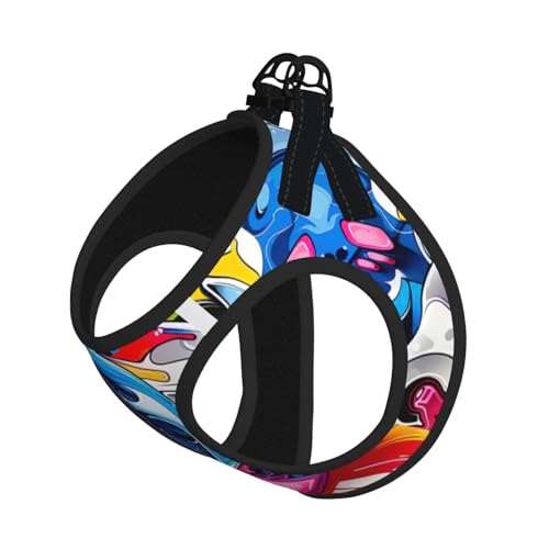 Hundegeschirr mit Graffiti-Zeichendruck, reflektierend, verstellbar, ausbruchsicher, mit weichem, atmungsaktivem Netzgewebe, für kleine Haustiere und Kätzchen, Welpen von ERhoug