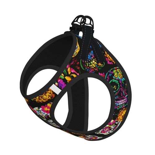 Hundegeschirr mit Rosen-Totenkopf-Druck, reflektierend, verstellbar, ausbruchsicher, mit weichem, atmungsaktivem Netzgewebe, für kleine Haustiere und Kätzchen, Welpen von ERhoug