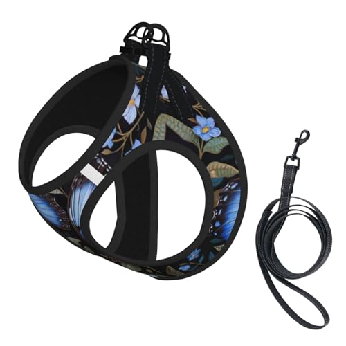 Hundegeschirr mit Schmetterlings-Aufdruck, reflektierend, verstellbar, ausbruchsicher, mit weichem, atmungsaktivem Netzgewebe, für kleine Haustiere und Kätzchen, Welpen, Blau Hundegeschirr mit Schmetterlings-Aufdruck, reflektierend, verstellbar, ausbruchsicher, mit weichem, atmungsaktivem Netzgewebe, für kleine Haustiere und Kätzchen, Welpen, Blau von ERhoug