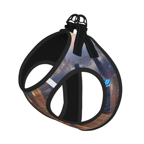 Hundegeschirr mit Stadtbild, Nacht, bedruckt, reflektierend, verstellbar, ausbruchsicher, mit weichem, atmungsaktivem Netzgewebe, für kleine Haustiere und Kätzchen, Welpen von ERhoug