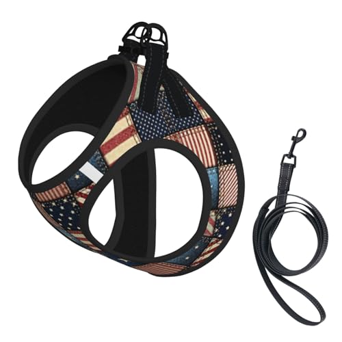 Hundegeschirr mit amerikanischer Flagge, Patchwork-Druck, reflektierend, verstellbar, ausbruchsicher, mit weichem, atmungsaktivem Netzgewebe, für kleine Haustiere und Kätzchen, Welpen Hundegeschirr mit amerikanischer Flagge, Patchwork-Druck, reflektierend, verstellbar, ausbruchsicher, mit weichem, atmungsaktivem Netzgewebe, für kleine Haustiere und Kätzchen, Welpen von ERhoug