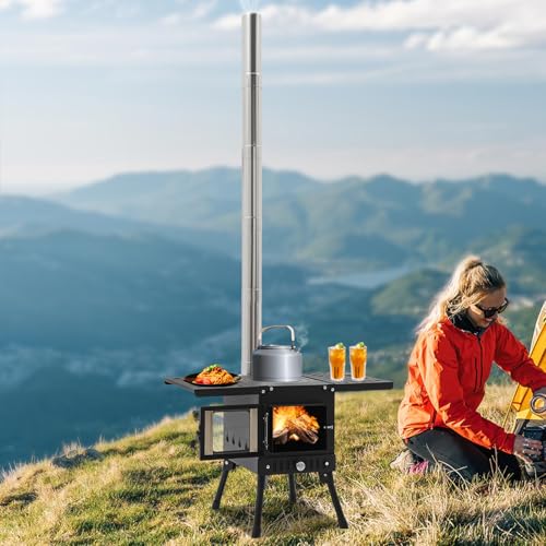ERnonde - Zeltofen, Klappbarer Outdoor-Camping-Kamin, Einstellbarer Höhenbereich 36-56cm Campingherde Zeltkocher mit Rohr und 1 Paar Handschuhe für Outdoor-Aktivitäten ERnonde - Zeltofen, Klappbarer Outdoor-Camping-Kamin, Einstellbarer Höhenbereich 36-56cm Campingherde Zeltkocher mit Rohr und 1 Paar Handschuhe für Outdoor-Aktivitäten von ERnonde