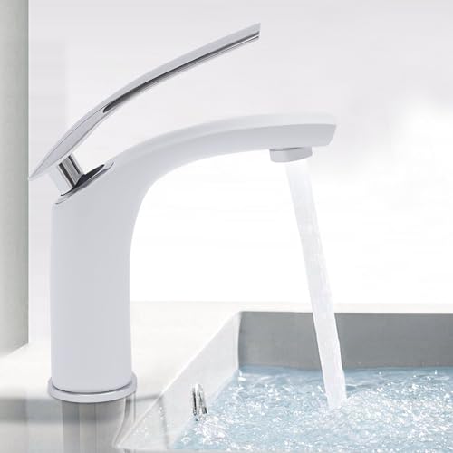 Weiss Wasserhahn Waschtisch Elegant Armatur Waschbecken Badarmaturen Bad, Wasserhahn Badarmatur Weiß Einhebelmischer Mischbatterie Spüle Armatur von ERnonde