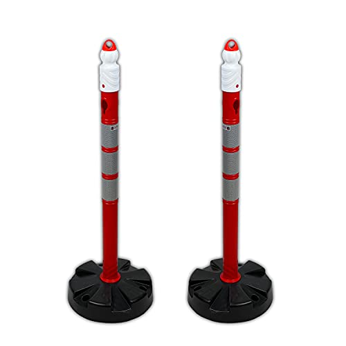 UvV Duo Kettenpfosten standfester Kettenständer Absperrpfosten, Ø63 x 1000mm, Fußplatte ca. 4,5 kg, 3 reflektierende Folien von UvV