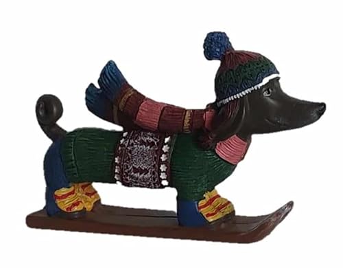 ES Deko Figur Weihnachtsdackel auf Ski, ca. 12 cm, Dekoration Figuren Tiere Dackel Hund von ES