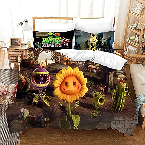 ESAAH 3D Plants Vs Zombie Print Bettwäschesets?Mikrofaser?1 Bettbezug + 2 Kissenbezüge?Jugendbettwäsche Set (A2,135x200cm+80x80cmx1) von ESAAH