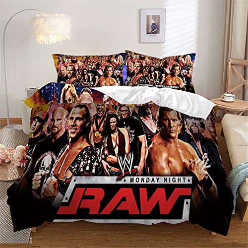 ESAAH 3D WWE Bettwäsche-Sets, 3-teiliges Ultraweiches Bettbezug Set Mit Kissenbezügen, Mikrofaser,Bettbezug Und Kissenbezug (A2,135x200cm+80x80cmx1) von ESAAH