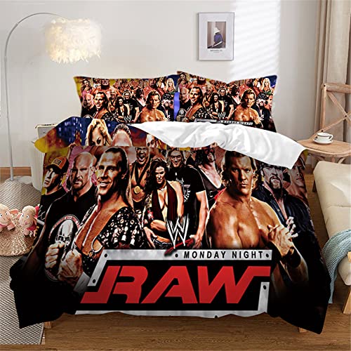 ESAAH 3D WWE Bettwäsche-Sets, 3-teiliges Ultraweiches Bettbezug Set Mit Kissenbezügen, Mikrofaser,Bettbezug Und Kissenbezug (A2,200x200cm+80x80cmx2) von ESAAH